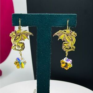 Kirk’s Folly Gold Iridescent Dragon Earrings with Crystal Accents